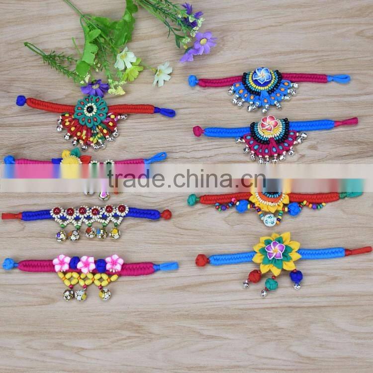 Women National Fabric Flower Bells Bracelet Handmade Cotton