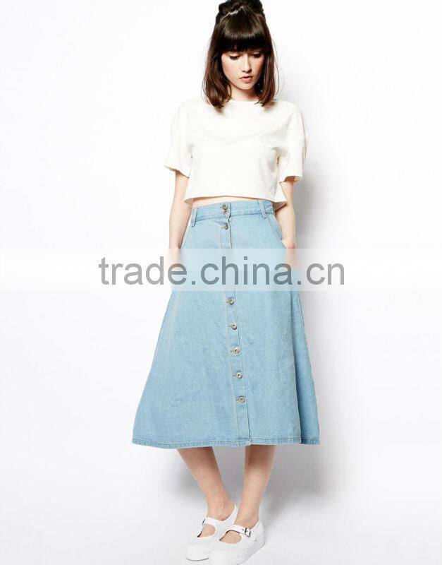 hot selling women jean skirt cotton a line midi skirt in denim