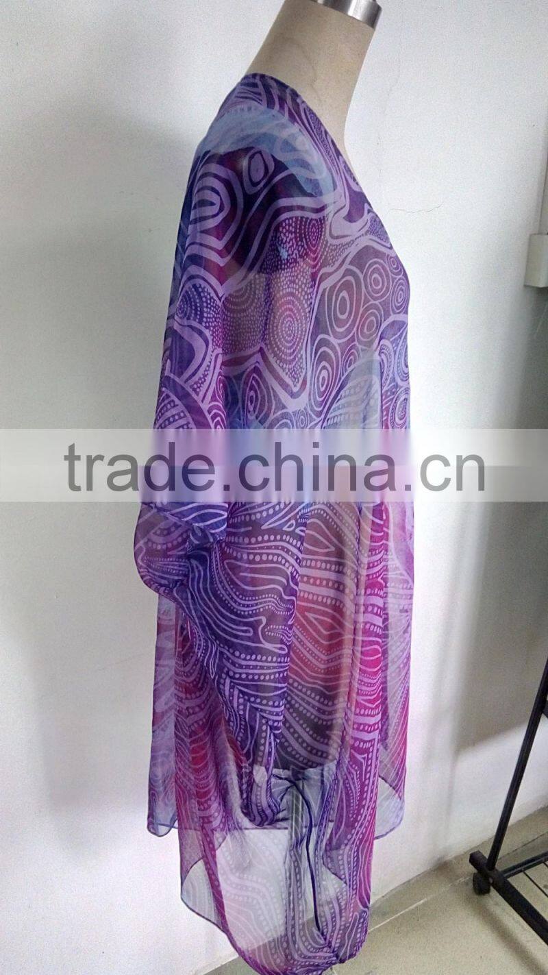100% polyester Women Printed Beach Boho Kimono/kaftans,Casual Fashion Chiffon Kaftans For Women