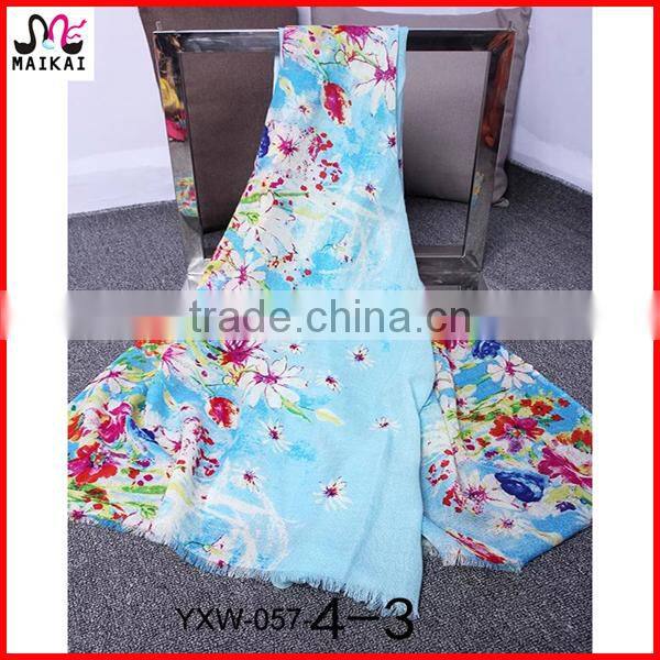 Wholesale new fashion floral print wool kuwait scarf
