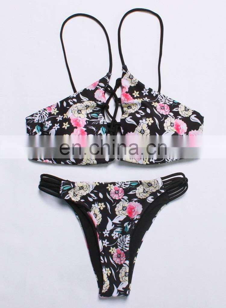 Factory price black strappy bangdage bikini 2017