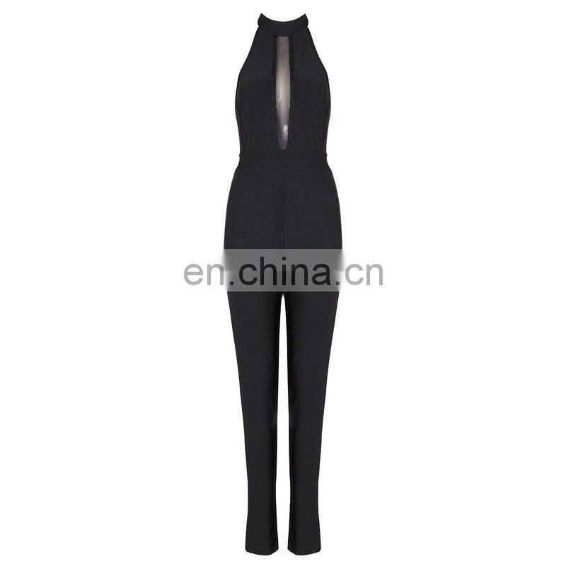 Dropshipping Clothing Women Black Sleeveless Lace Playsuit Clubwear Sexy Jumpsuits Romper