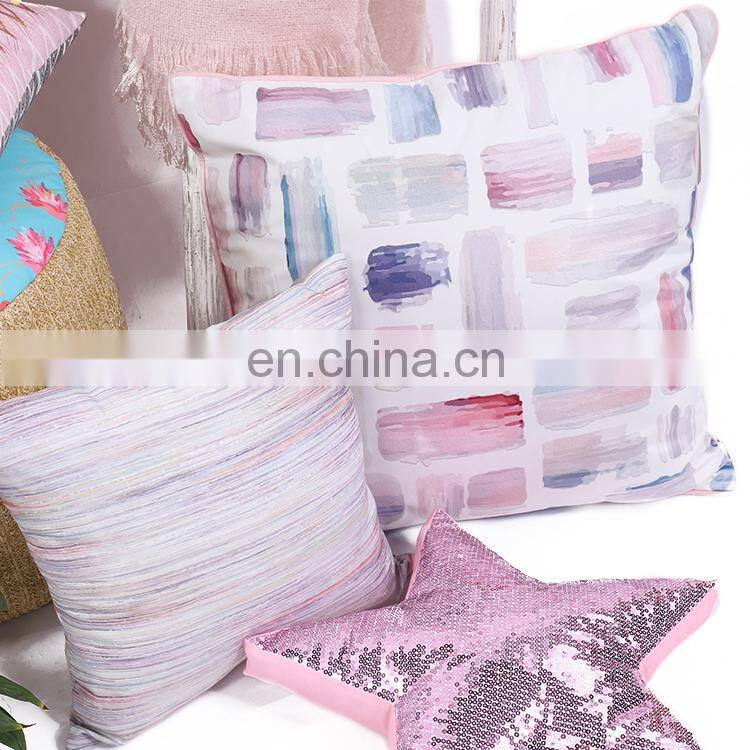 Pink stripe printed cute colorful pompom home indoor decorative throw pillows/cushion