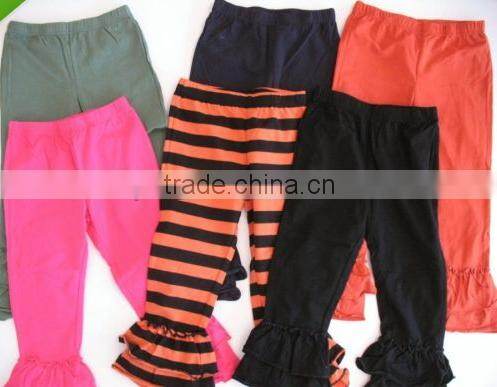 100% cotton ,solid color pant various colors triple ruffle long pant for baby girls
