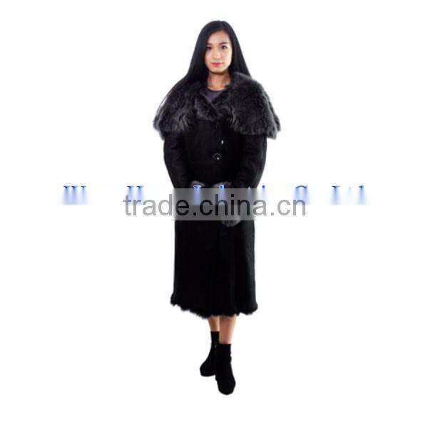 2016 Luxury Fashion Women Shearling Coat with Fur Collar