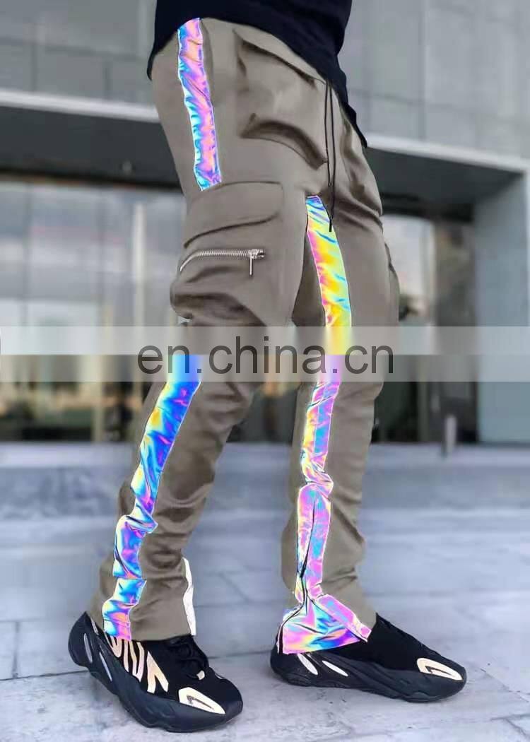New foreign trade night running reflective strip men's casual pants men's trendy brand hip-hop reflective feet men's pants