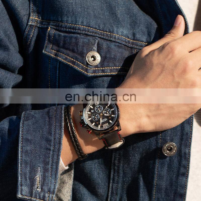 MEGIR 2156G Men Quartz Watch Fashion Casual Leather Watches Waterproof Mens Wrist Watch