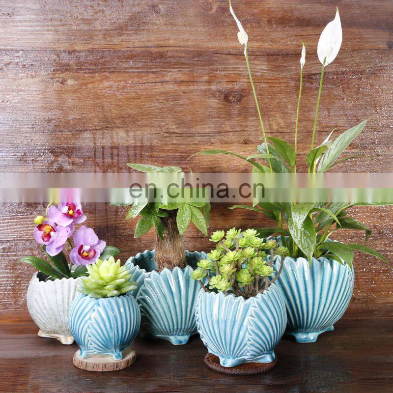 Genuine Chinese Antique White And Blue Sea Snail Flower Pots Small Size