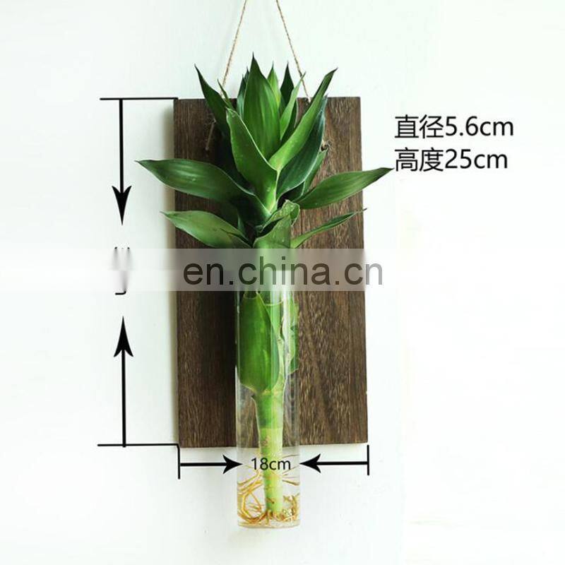 Wall-mounted Glass Vase Home Decor Glass & Wooden Flower Pot Vintage Wood Wall Hanging Heart Shape Vase