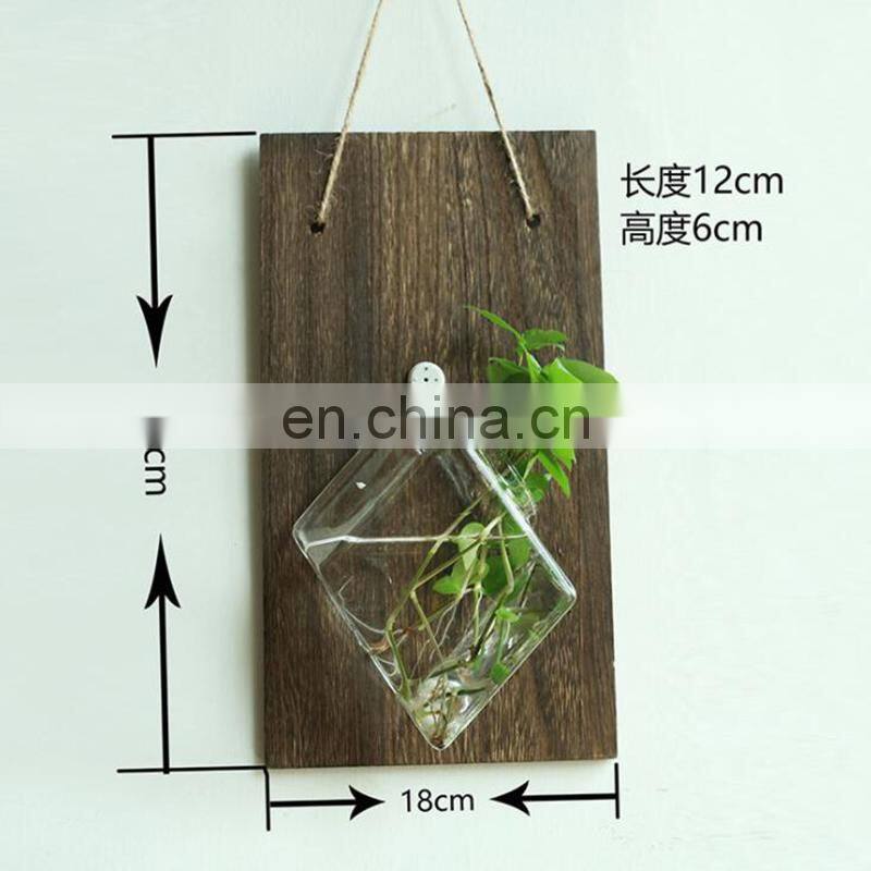 Wall-mounted Glass Vase Home Decor Glass & Wooden Flower Pot Vintage Wood Wall Hanging Heart Shape Vase