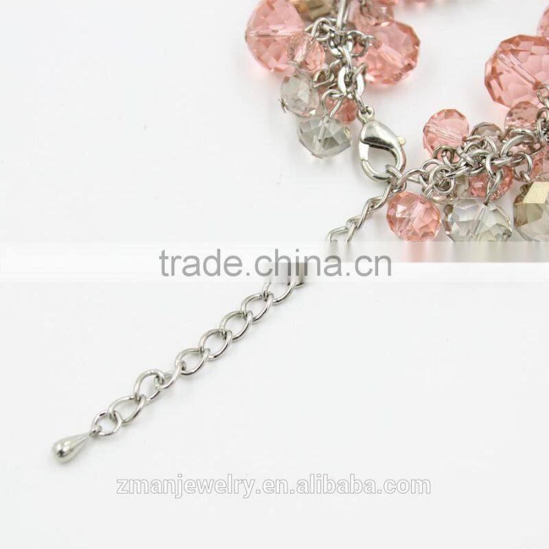 2015 New Arrival Bracelet,Cluster Transparent And Pink Glass Beads Charm Bracelet