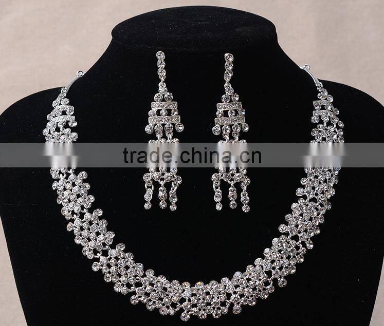 Hot Sale Women's Wedding Jewellery Sets Red Rhinestone Bride Necklace Set