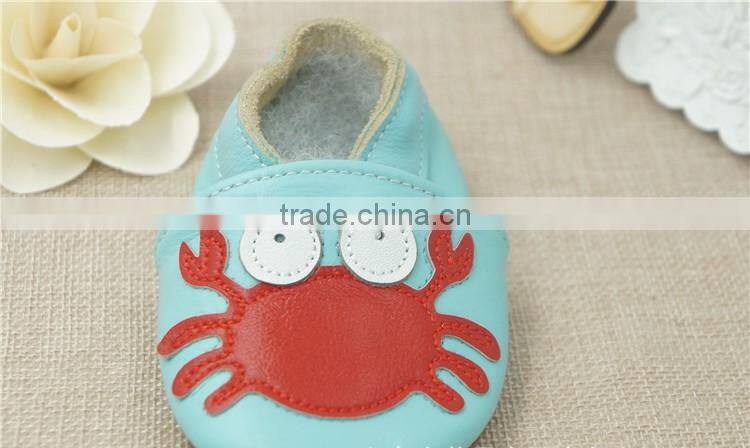2016 Fashion Style Leather Shoes Crab Full Cowhide Infant Baby Shoes Blue Newborn Soft Bottom Prewalkers