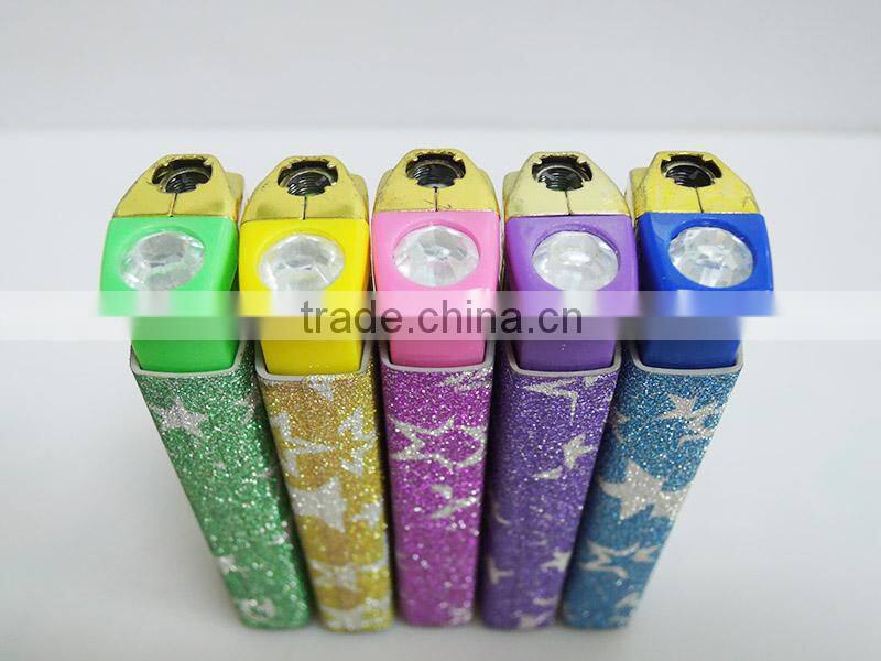 Latest diamond ignition gold head windproof electronic cigarette custom sticker lighter