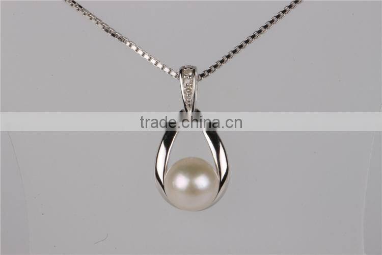 Fashion white gold plated pearl silver necklace 925