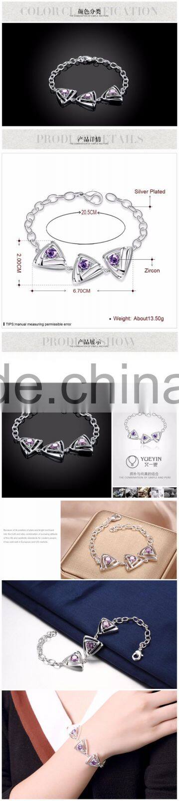 Fashion 925 silver plated circle thin chain bracelets with crystal