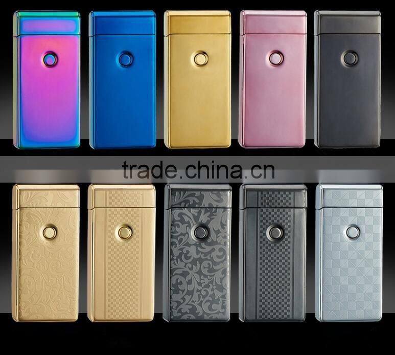 Fashion Double Pulse Arc Metal Ultra-Thin USB Lighter Creative Charging Electronic Cigarette Lighters Gift Box