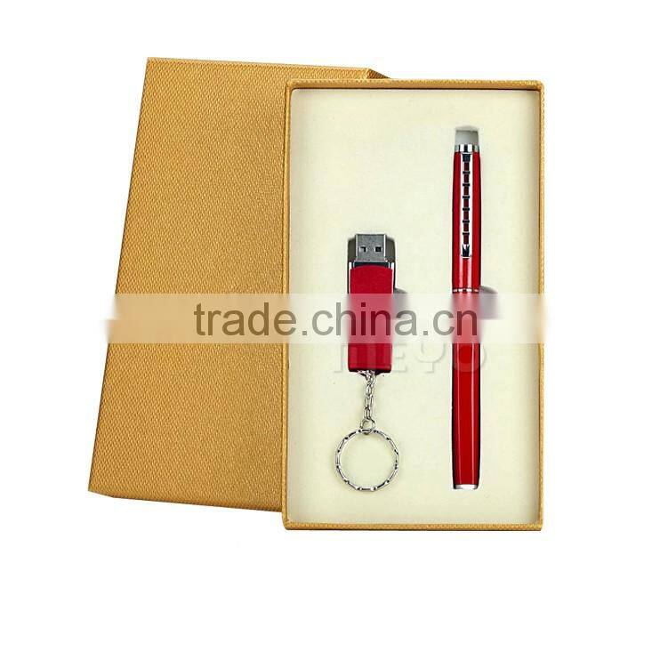 New arrival usb key disk with chain and capped metal touch pen gift set