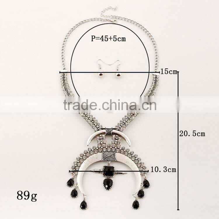 2016 Simulated Diamond Fashion Semicircle Necklace Exaggerated Metallic Jewelry Set