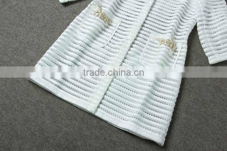 2014 Latest european style stars love slim hollw out beaded 3/4 sleeve women's stylish coats wholesale F1803