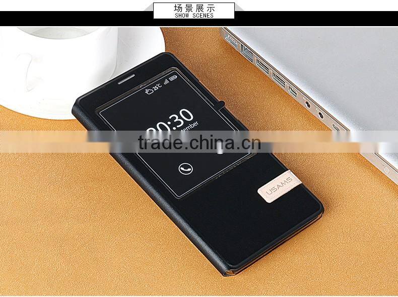 USAMS Muge Series PU Leather Cover Case for Huawei Mate 8 Hard PC Rubber Flip Leather Case with View Window MT-5338