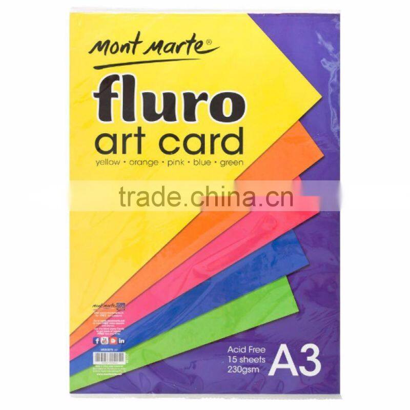 Mont Marte Fluro Art Card A3 Pack 5 cols 230gsm 15pce