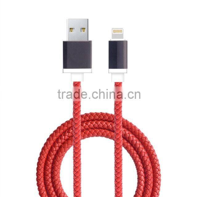 High Quality Mfi certified with fashion PU leather 8pin USB data sync charge cable for iPhone 5/6
