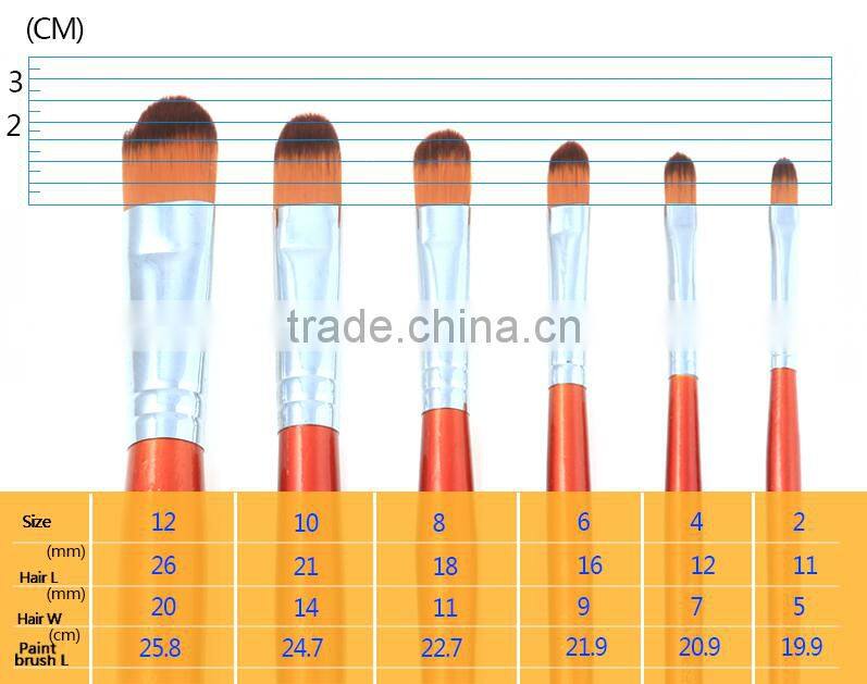 6pcs Filbert Shape Nylon Hair Artsit Brush For Oil Painting Brushes