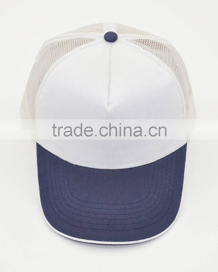 High Quality 100% Cotton Curve Sandwich Promotional Custom Blank White Cap 5-panel Cap