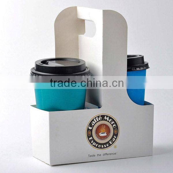 Logo print accepted cardboard cup carriers, 4-cup trays