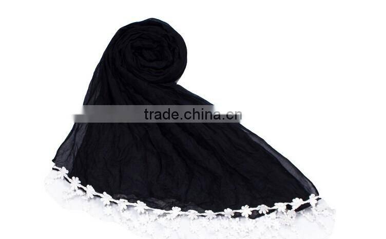 new model elegant plain lace trim scarf/