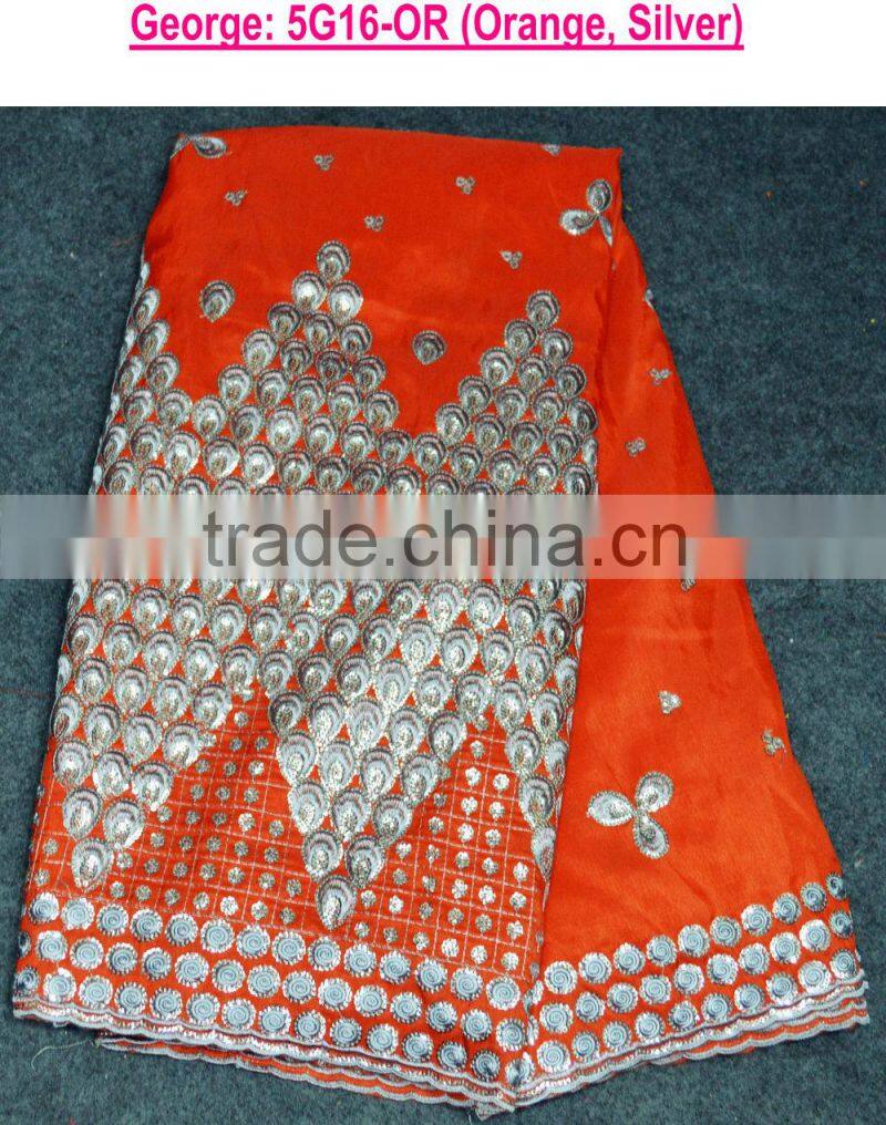 bule and silver metallic george lace fabric