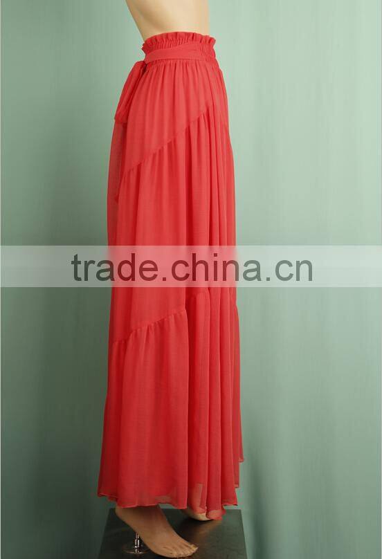 Rayon pleated cotton plaid red color lady long skirt lady full-skirt WS150832630