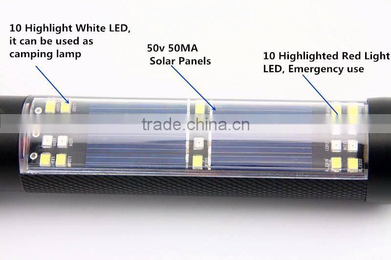 Gift Box-2016 NewTen functions in One Flashlight,Solar LED Torch With Hammer Campus USB Android Output Car Essential Emmergency