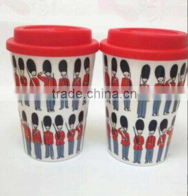 Hot Sale BPA Free 12oz Plastic Coffee Cup with silicone sleeve and lid