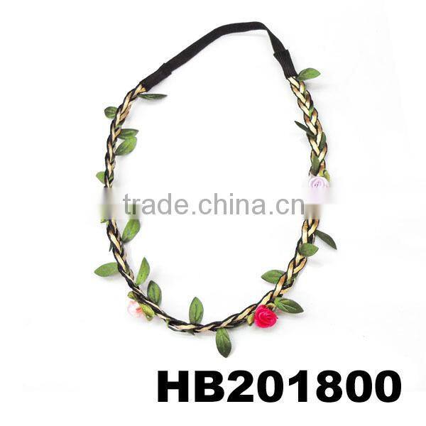 elastic braided leather floral hair band flower headband with flower