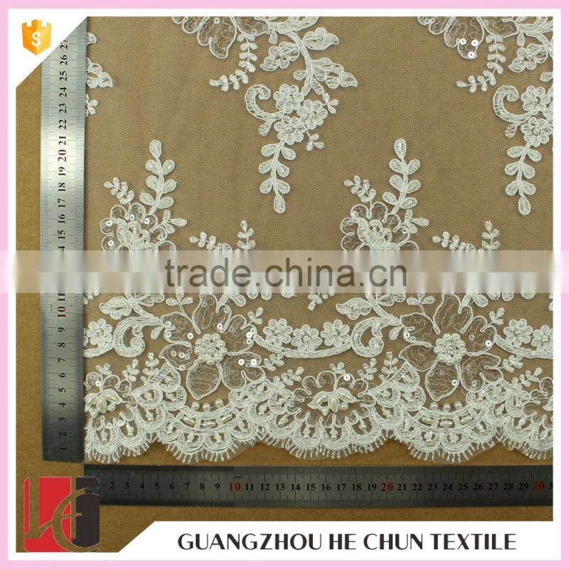 HC-6189-1 Hechun 2016 Latest Fashion Sewing Sequin Pearl Beaded Wholesale Tulle Bridal Lace Fabric
