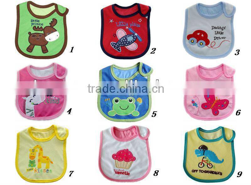 waterproof 3D printed & embroidery applique baby bib cotton jersey soft bib made in china