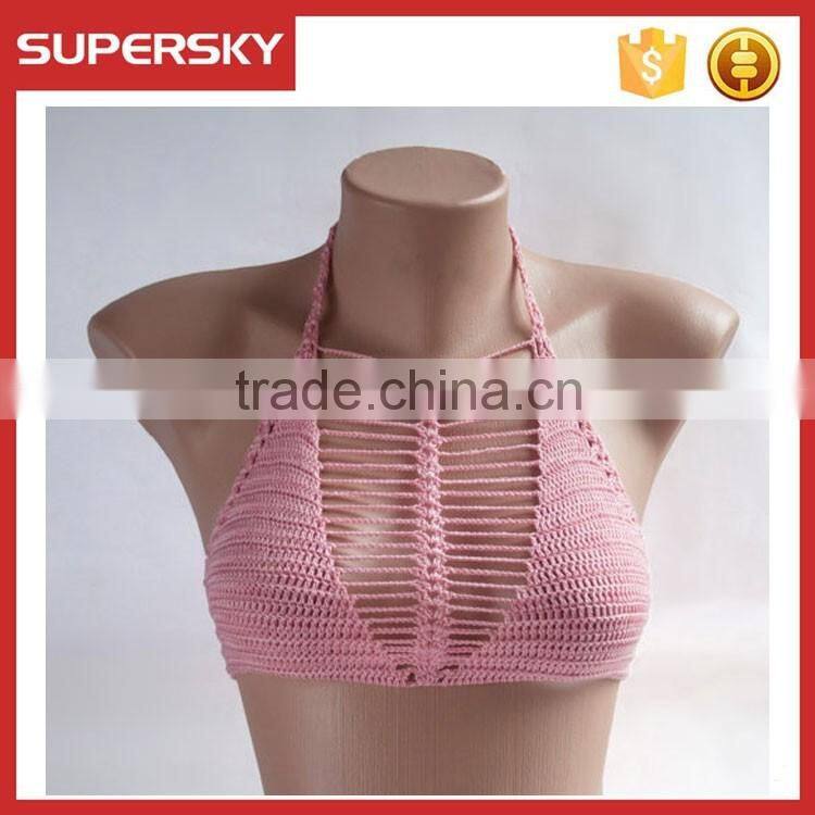 C629 Pink sexy ladies handmade crochet bra bikini