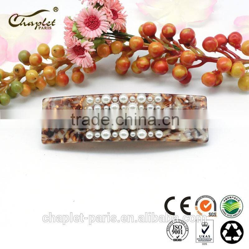 Fashion cellulose acetate pearl hair barrette women hair clip