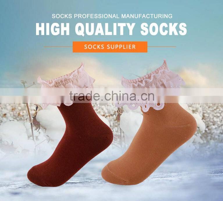 custom sock lady 200N fashion cotton socks with chiffon lace on the cuff