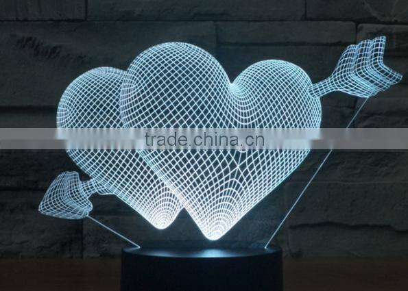 266-Romantic Heart Love Shape Led Lamp 3d Optical 3d Sculpture Illusion Art Special Light Desk Led Lamp
