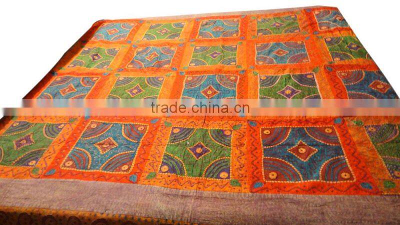 RTHBC-10 Gujarati Traditional kantha stitching Indian Designs Beautiful Applique Cotton Cutwork Embroiderd queen size bed cover