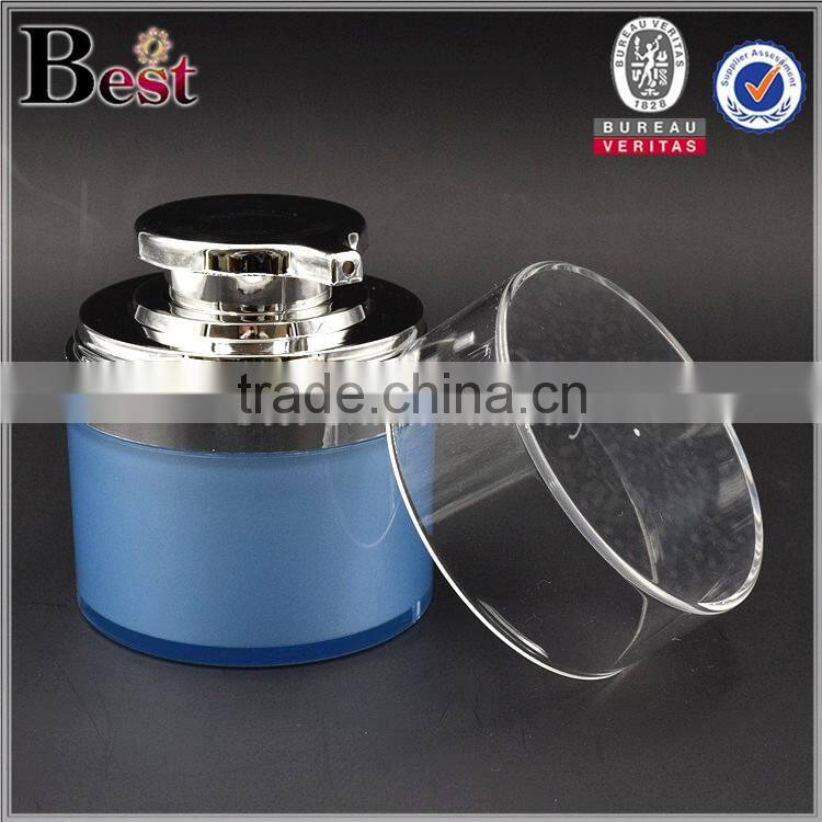 50g blue plastic luxury cosmetic acrylic airless jars for cream silver pump