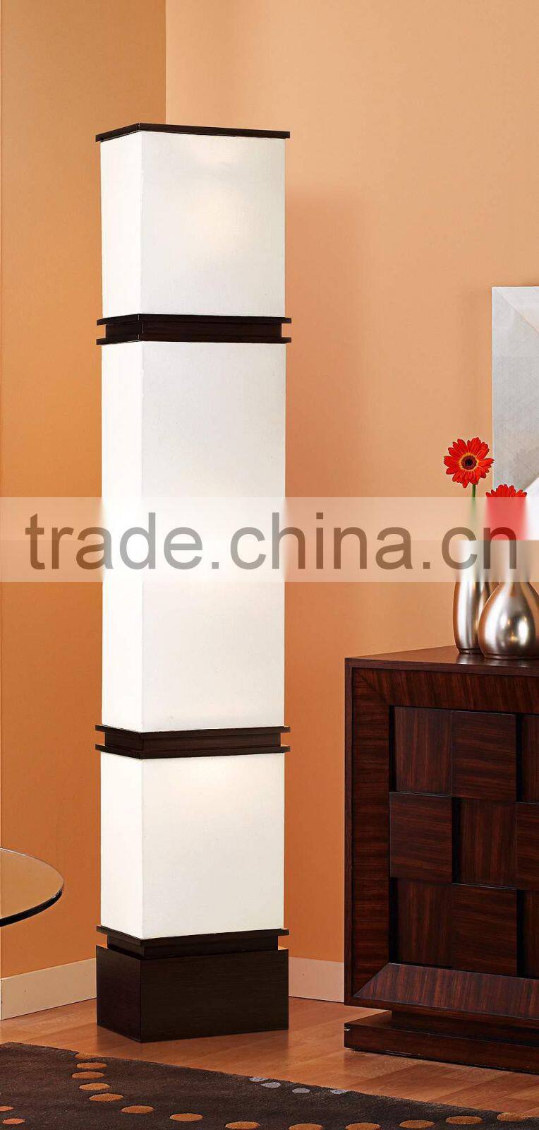 1026-5 glass reflector bowl deep coffee wood accents white linen shades bold lighting style Floor Lamp