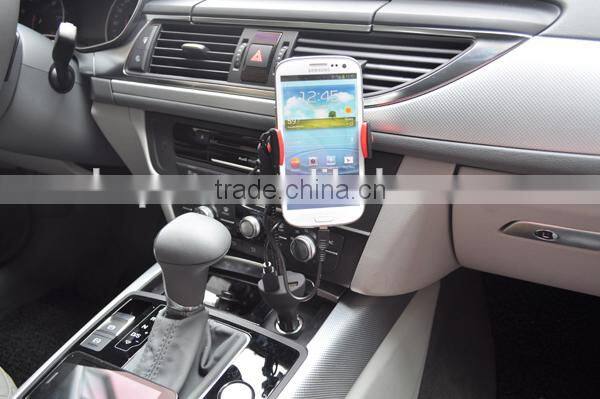 Long Neck Mobile Cell Phone Car Mount Holder with Dual USB 2.1A Charger