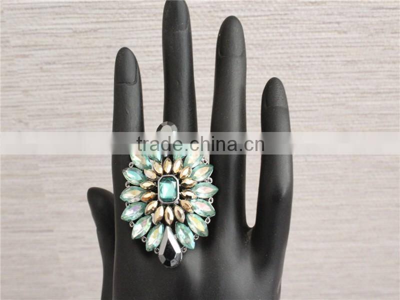 Green Color crystal rings china factory, wholesale fashion jewelry stretch rings