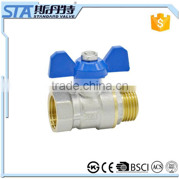 ART.1008 Dimension 1/2" 3/4" 1" Male to Female Thread Nickeled Forged Brass Ball Valve 600 wog with Blue T Handle from China