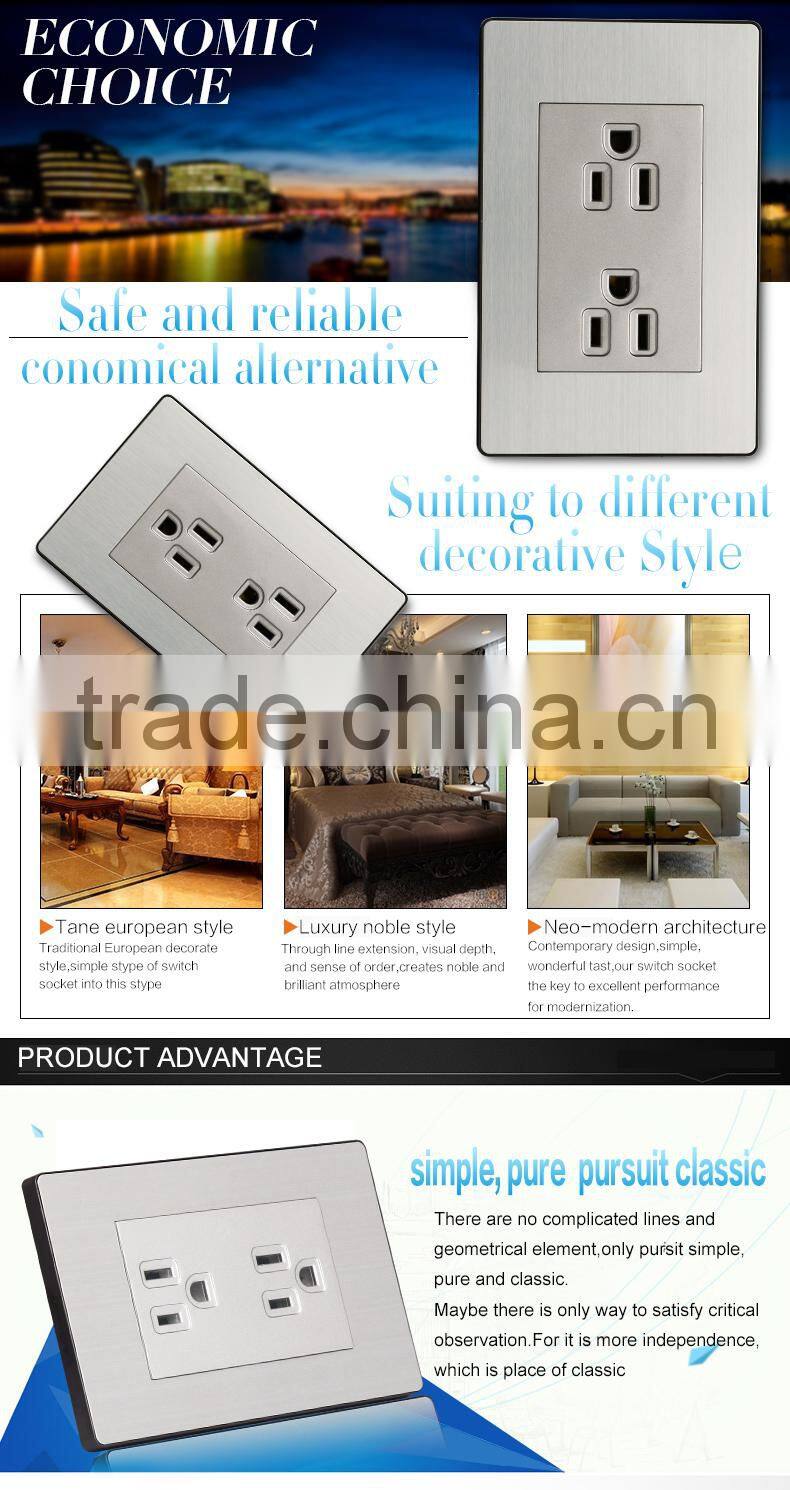 USA American Standard fashion multi double 3 pin brushed stainless wall power electrical socket