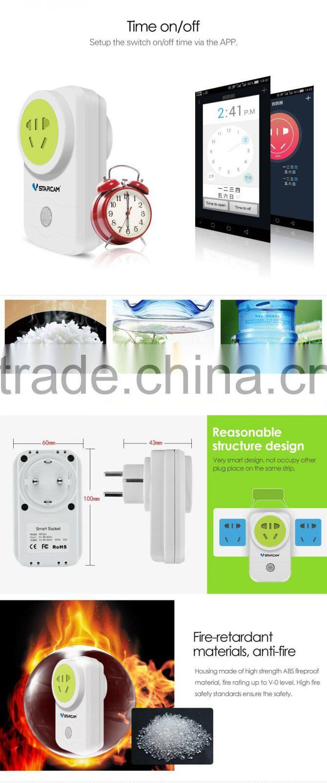 VStarcam Hot selling WF831 10A wireless power wall socket wifi